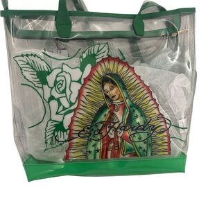 Ed Hardy Green Trim Virgin De Guadalupe Transparent Tote New